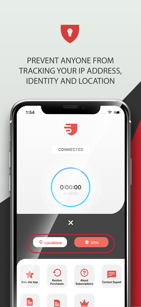 SpeedVPN - Fast & Secure - SpeedVPN-App-Oberfläche, die den verbundenen Status für Privatsphäre und Identitätsschutz anzeigt