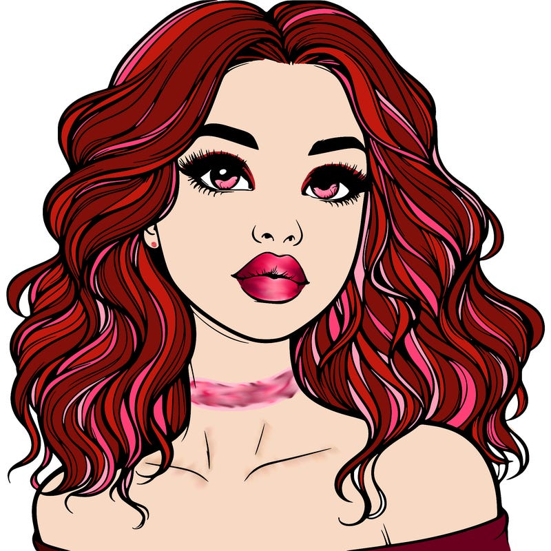 realistic girl with wavy hair and lips