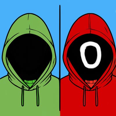a person with a hoodie and no face, the drawing is split in 2
