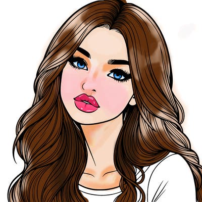 realistic girl with hair on her hair and lips