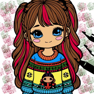 realistic girl with a christmas sweater