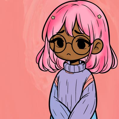 sad girl with glasses in a sweater