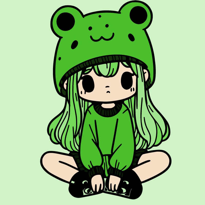 a girl wearing a frog hat and some frog socks