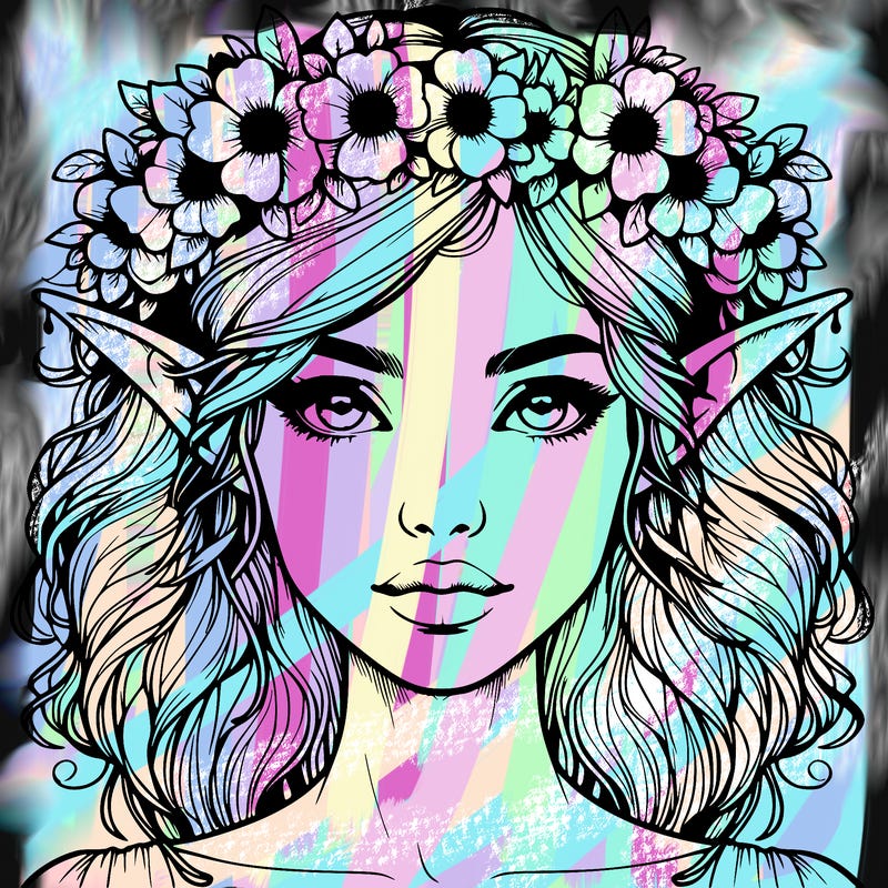 realistic female elf with flower crown