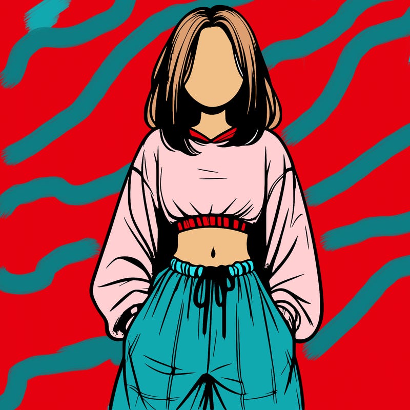 realistic girl faceless with baggy pants and a crop top