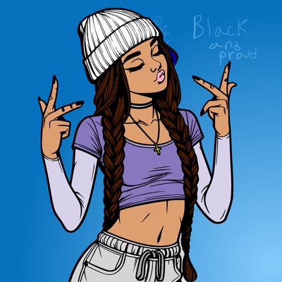 realistic teenage girl with braids and a beanie and crop top doing 🫶🏼