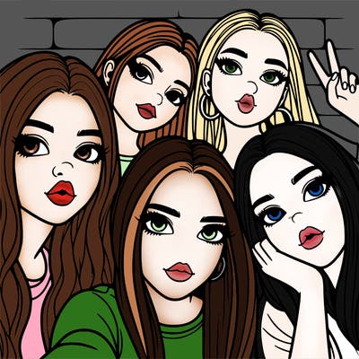 group of teen girls friends y2k up close in a selfie