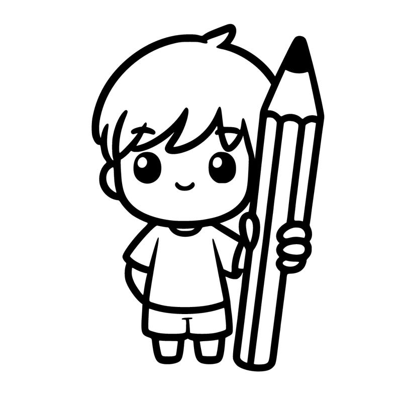 simple drawing of a boy holding a pencil