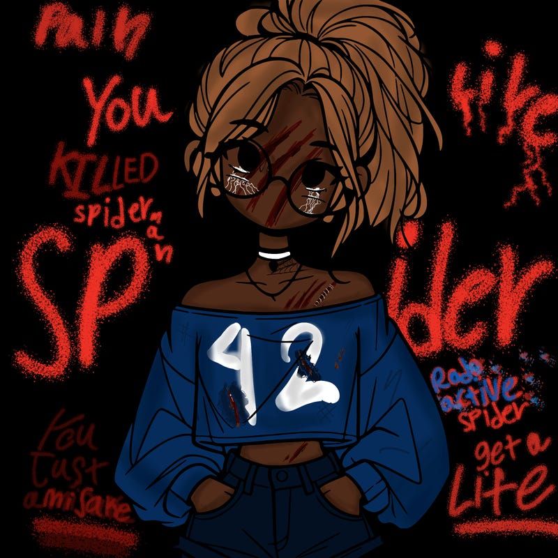 girl with a messy ponytail glasses a baggy crop top and jean shorts