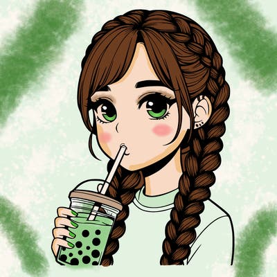 realistic girl with braided hair drinking boba