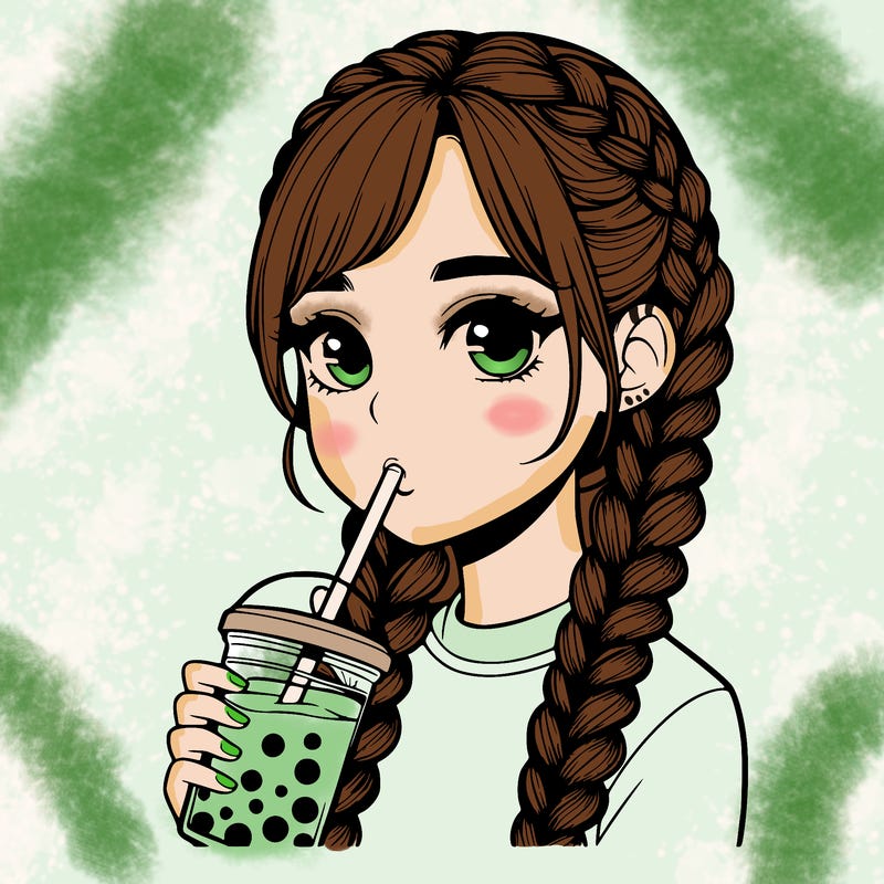 realistic girl with braided hair drinking boba