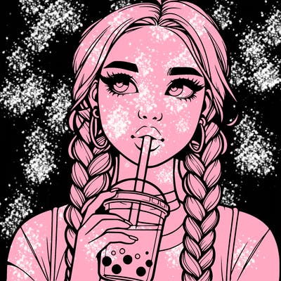 realistic girl with braided hair drinking boba