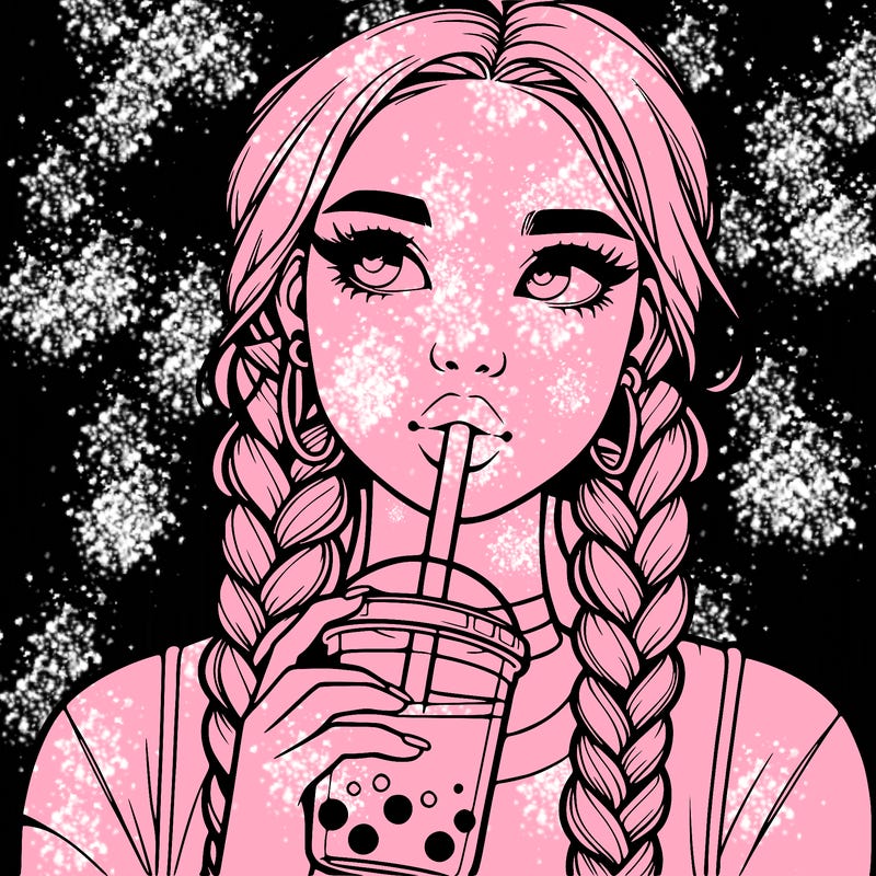 realistic girl with braided hair drinking boba