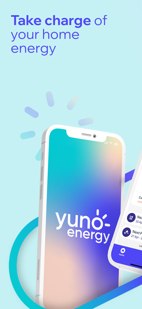 Yuno Energy - Yuno Energy app splash screen with slogan Take charge of your home energy