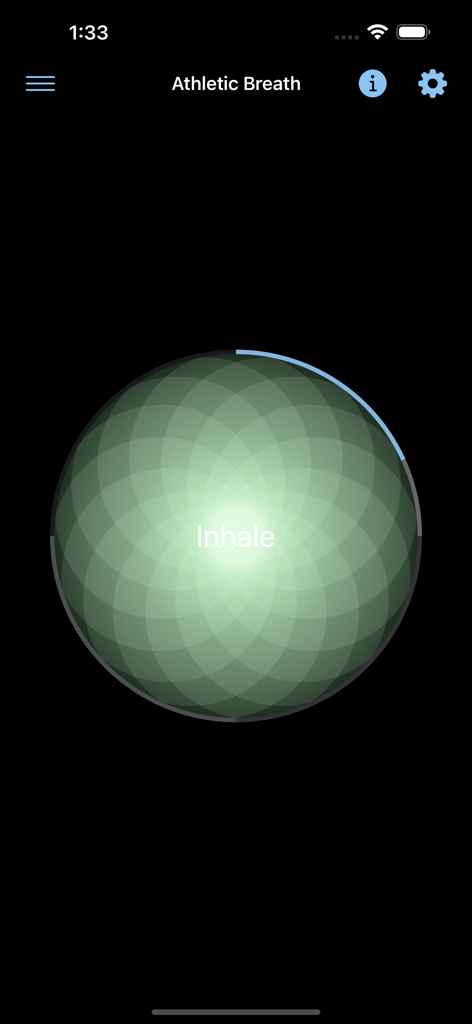 Breathe Bubble - Breathe Bubble app showing the inhale phase of an athletic breathing session