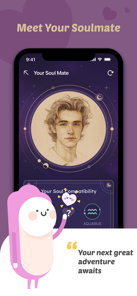 Face Seer -Time Traces - Portrait d'âme sœur et fonction de compatibilité zodiacale dans l'application Face Seer.