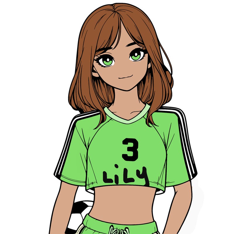 realistic girl wearing soccer jersey