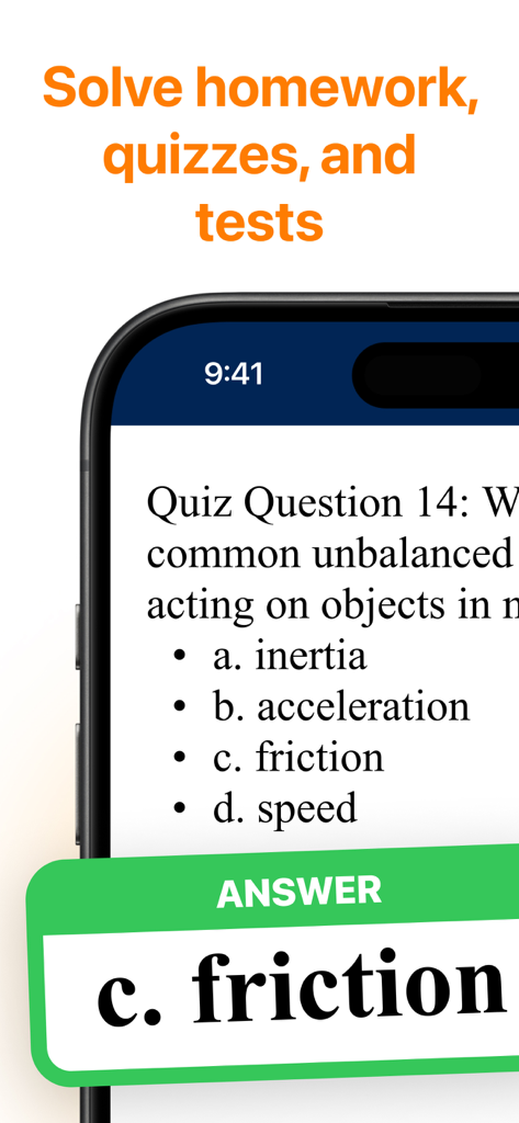 Physics AI - Problem Solver - Physics AI app solving a multiple choice quiz question about friction