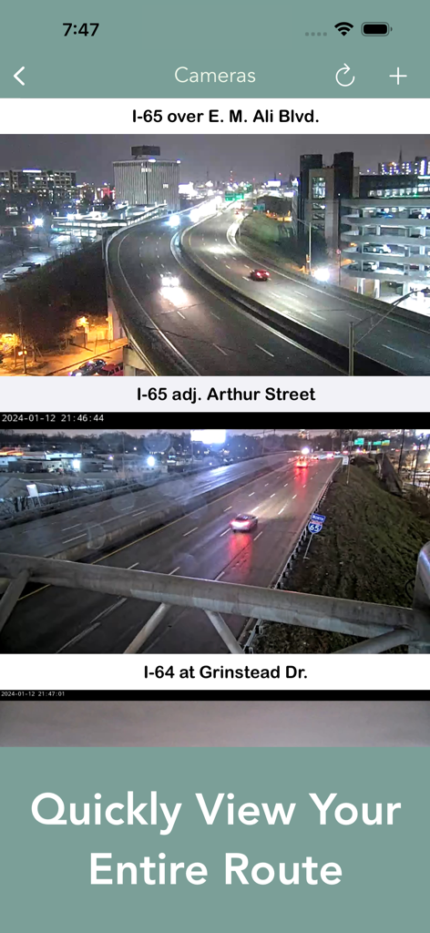 Live traffic camera feeds showing highway conditions in Kentucky.