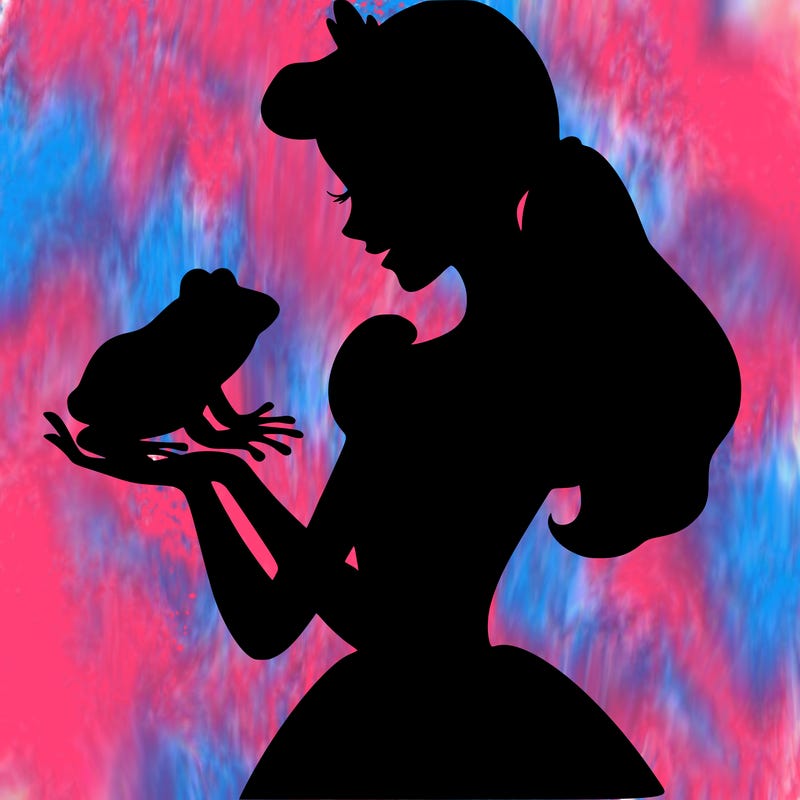 a shadow of a princess holding a frog realistic