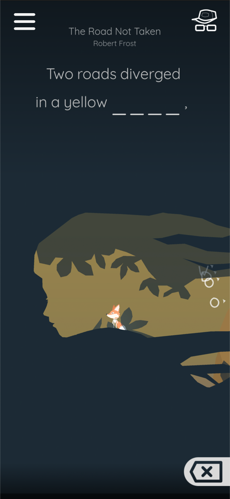 Scattered Verse - A poetry puzzle level in the Scattered Verse app featuring a verse by Robert Frost