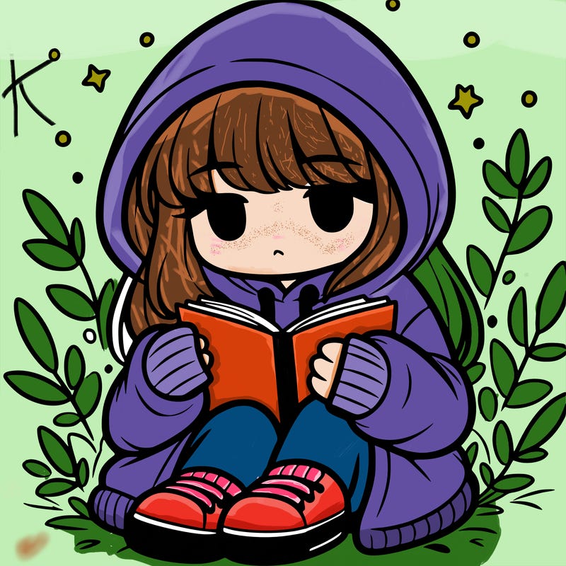 girl in oversized hoodie reading a book