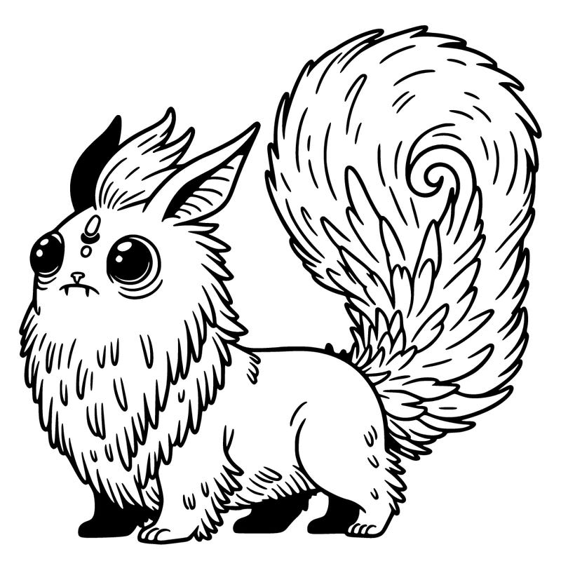 a weird mythical creature with a big fluffy tail