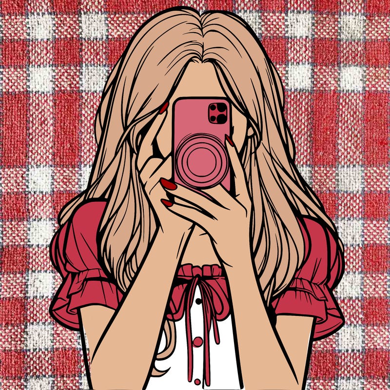 a realistic girl holding her phone taking pictures