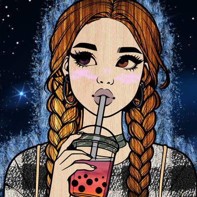 realistic girl with braided hair drinking boba