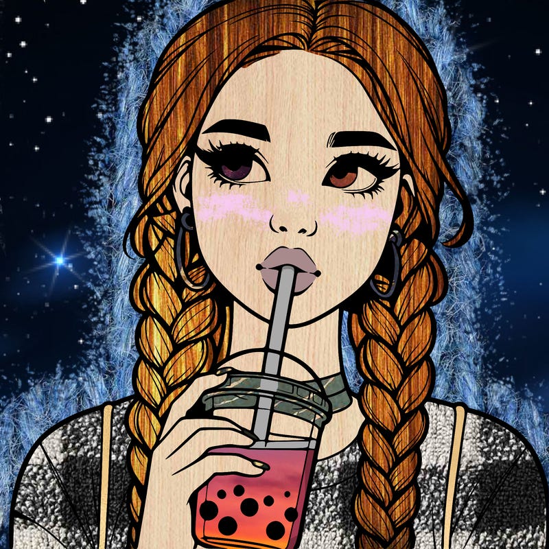 realistic girl with braided hair drinking boba
