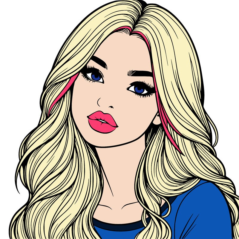 realistic girl with hair on her hair and lips