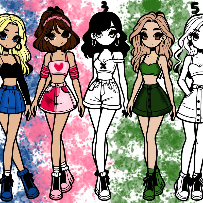 5 girls in crop tops and skirts