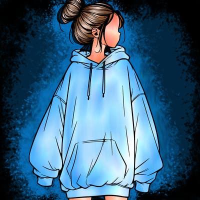 realistic girl with a oversized sweatshirt on and a bun