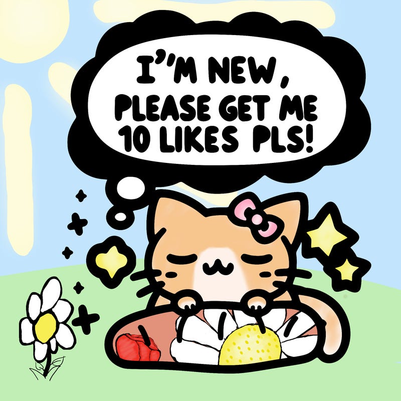 kitty taking a nap dream talking and saying "i'm new, please get me at least 10 likes pls!!"