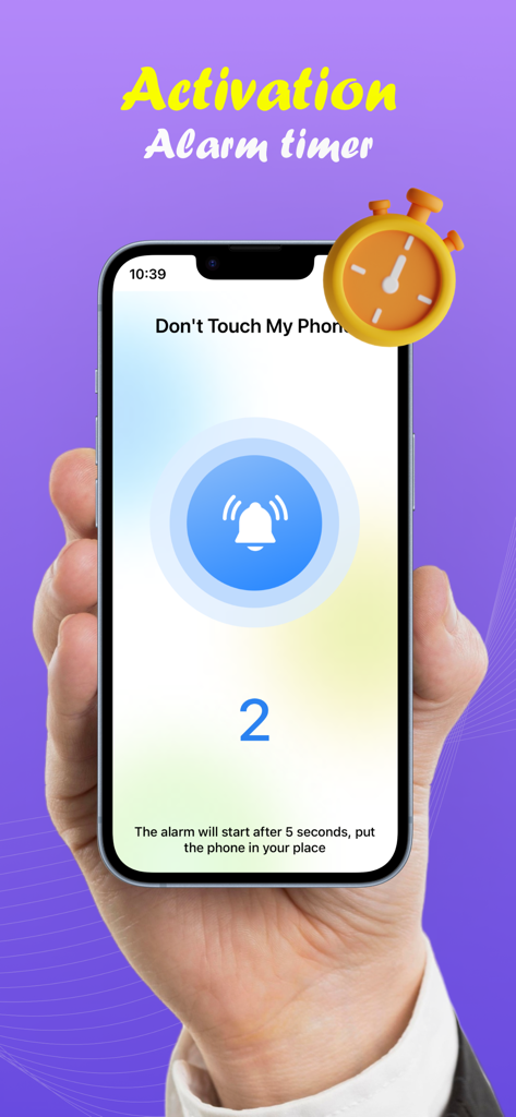 Don't Touch My Mobile - A smartphone screen displaying an activation alarm timer countdown