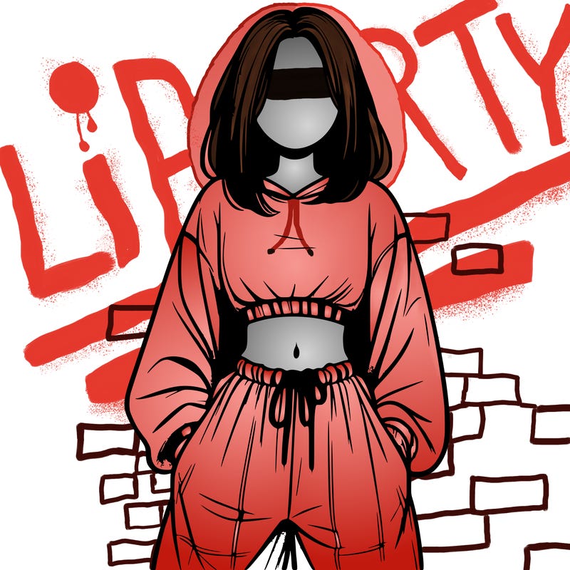 realistic girl faceless with baggy pants and a crop top