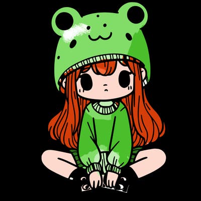 a girl wearing a frog hat and some frog socks