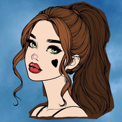 realistic girl with a ponytail on her hair and lips