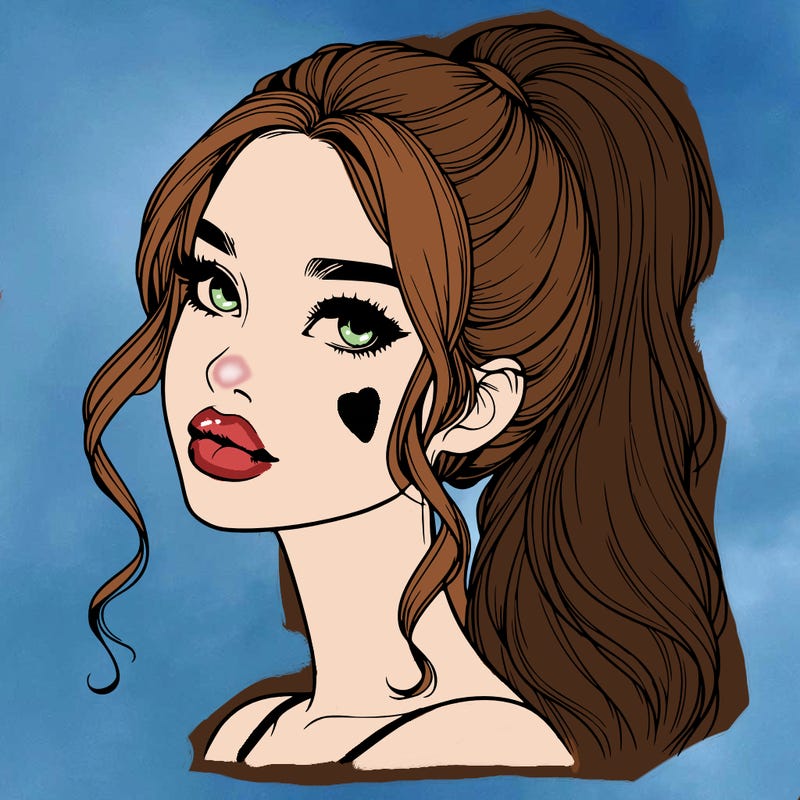 realistic girl with a ponytail on her hair and lips