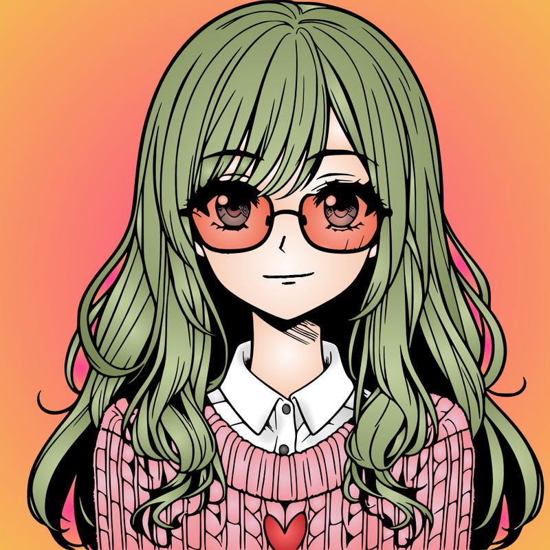 manga character girl with medium lips long hair and glasses