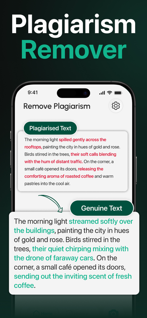 AI Detector : Text Humanizer - Plagiarism remover tool showing the conversion from plagiarized text to genuine humanized text