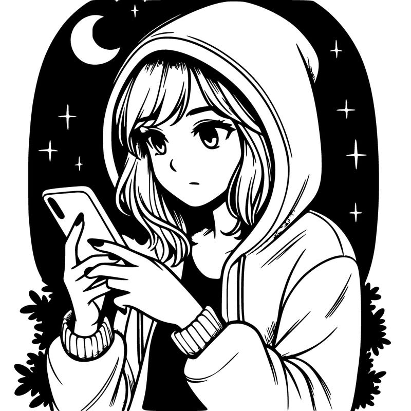 girl with hoodie on the phone texting realistic at night