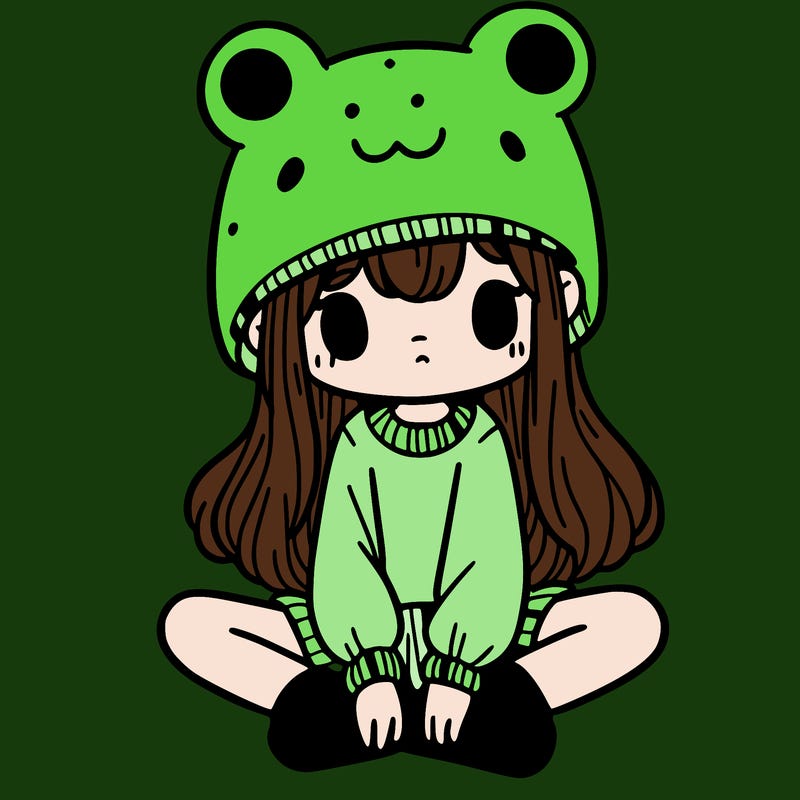 a girl wearing a frog hat and some frog socks