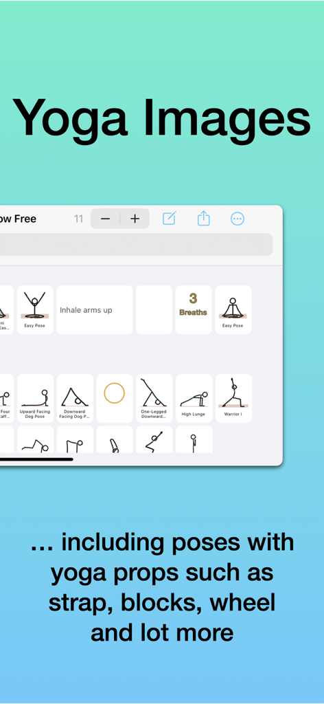 Stick figure yoga pose library with props in the Yoga Sequencing app