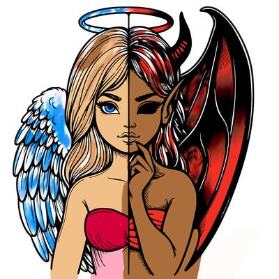 realistic angel half demon