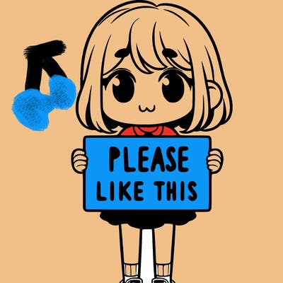 a girl holding a sign that says please like this one