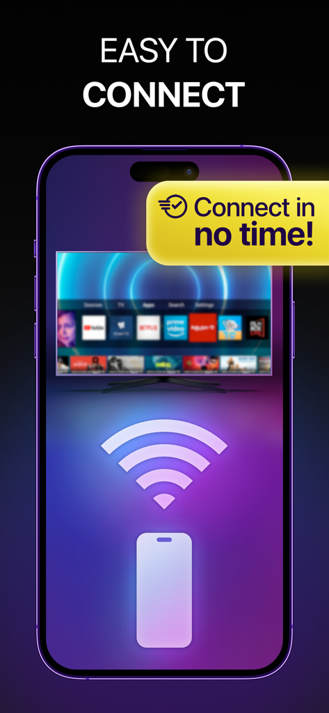 Smartphone displaying easy Wi-Fi connection to a smart TV