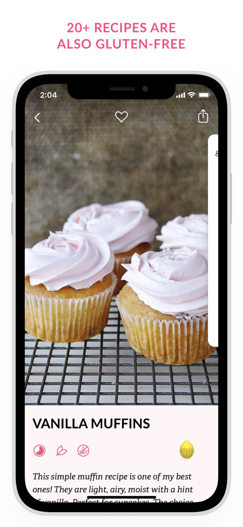Swedish Vegan Dessert Recipes - A recipe for vegan vanilla muffins with pink frosting in the Swedish Vegan Dessert Recipes app.