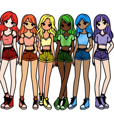 a group of girls wearing crop tops and shorts