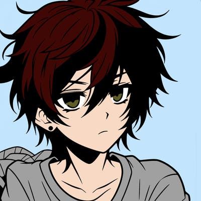 emo anime guy messy hair white shirt eyebags